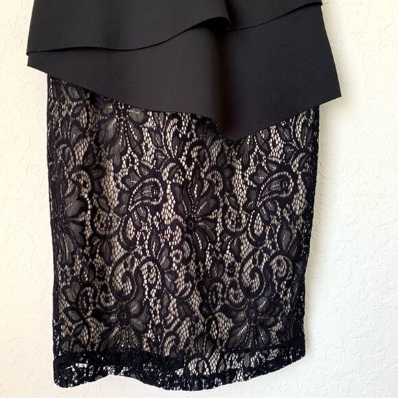 Floral Lace High Neck Peplum Dress Womens 4  Black Nude Dark Romantic Whimsygoth - Picture 5 of 6